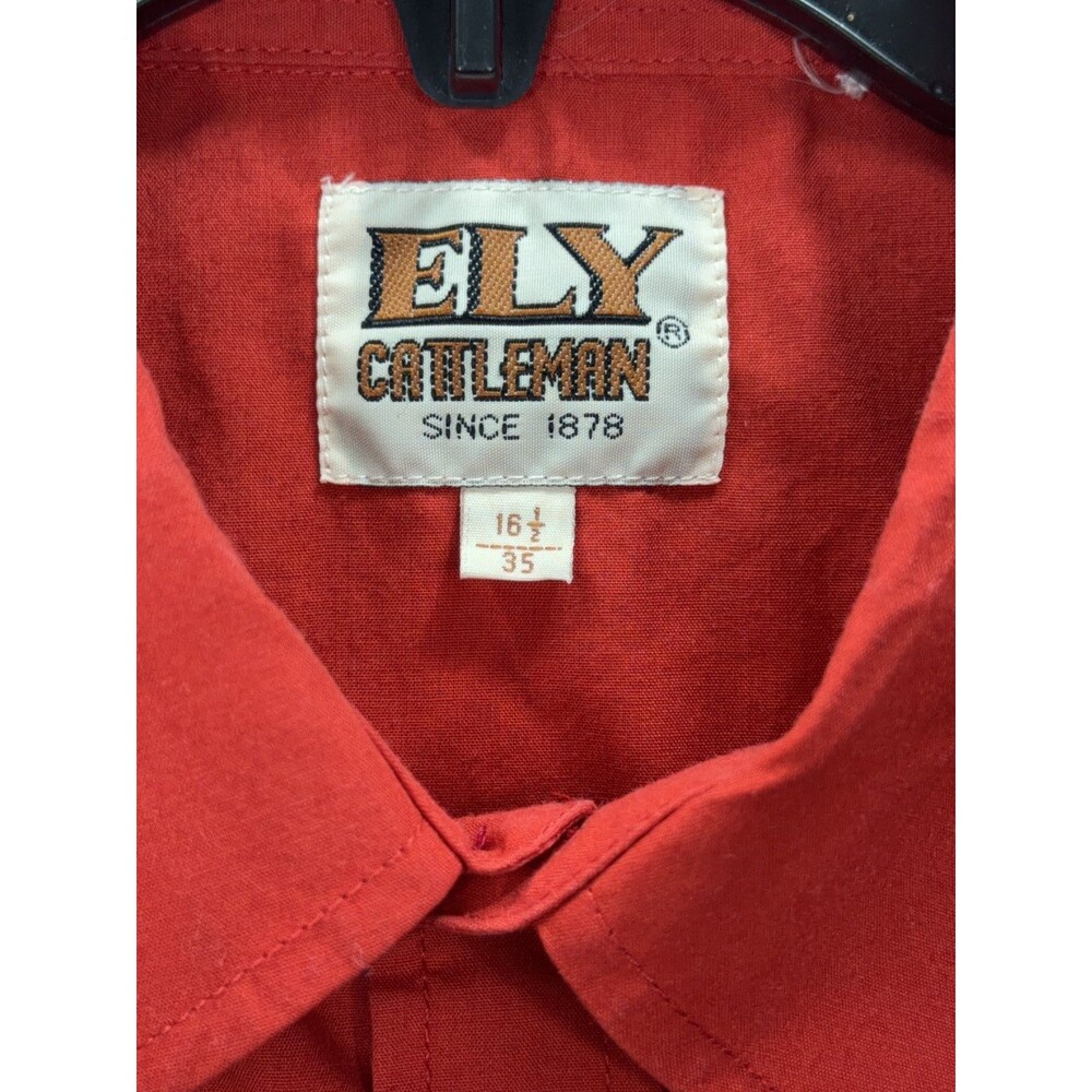 Ely Plains Western Shirt Men L 16.5/35 Red Pearl Snap Long Sleeve Big Man